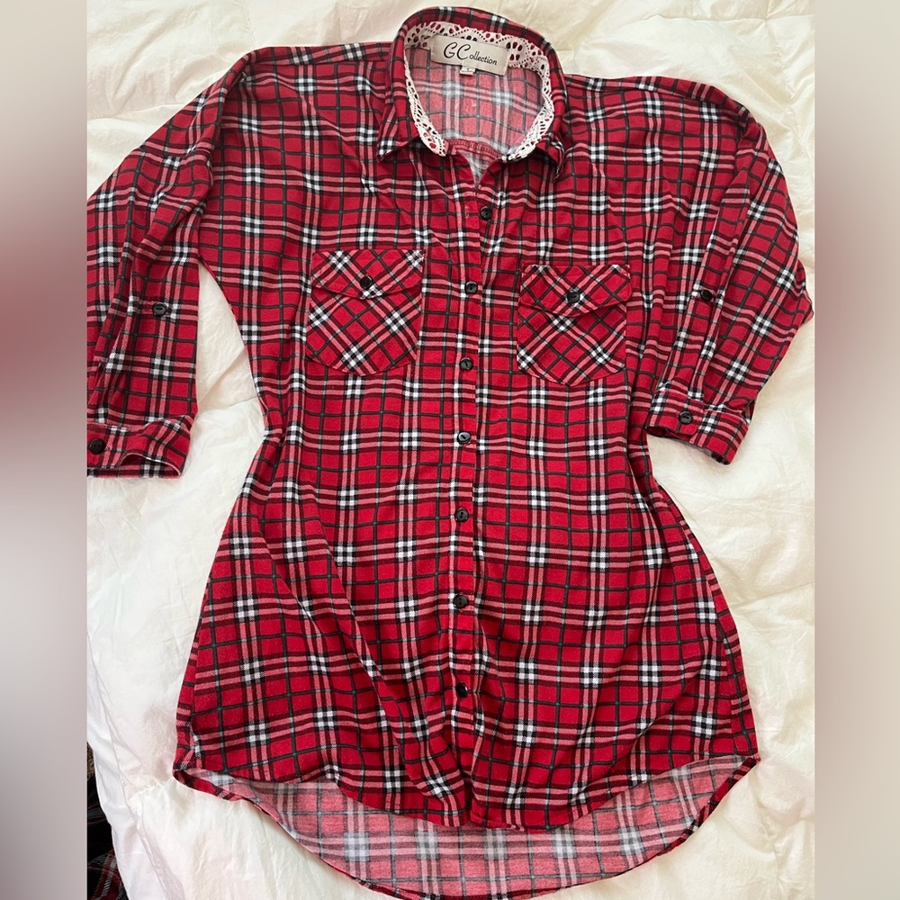 Long mid sleeve plaid shirt